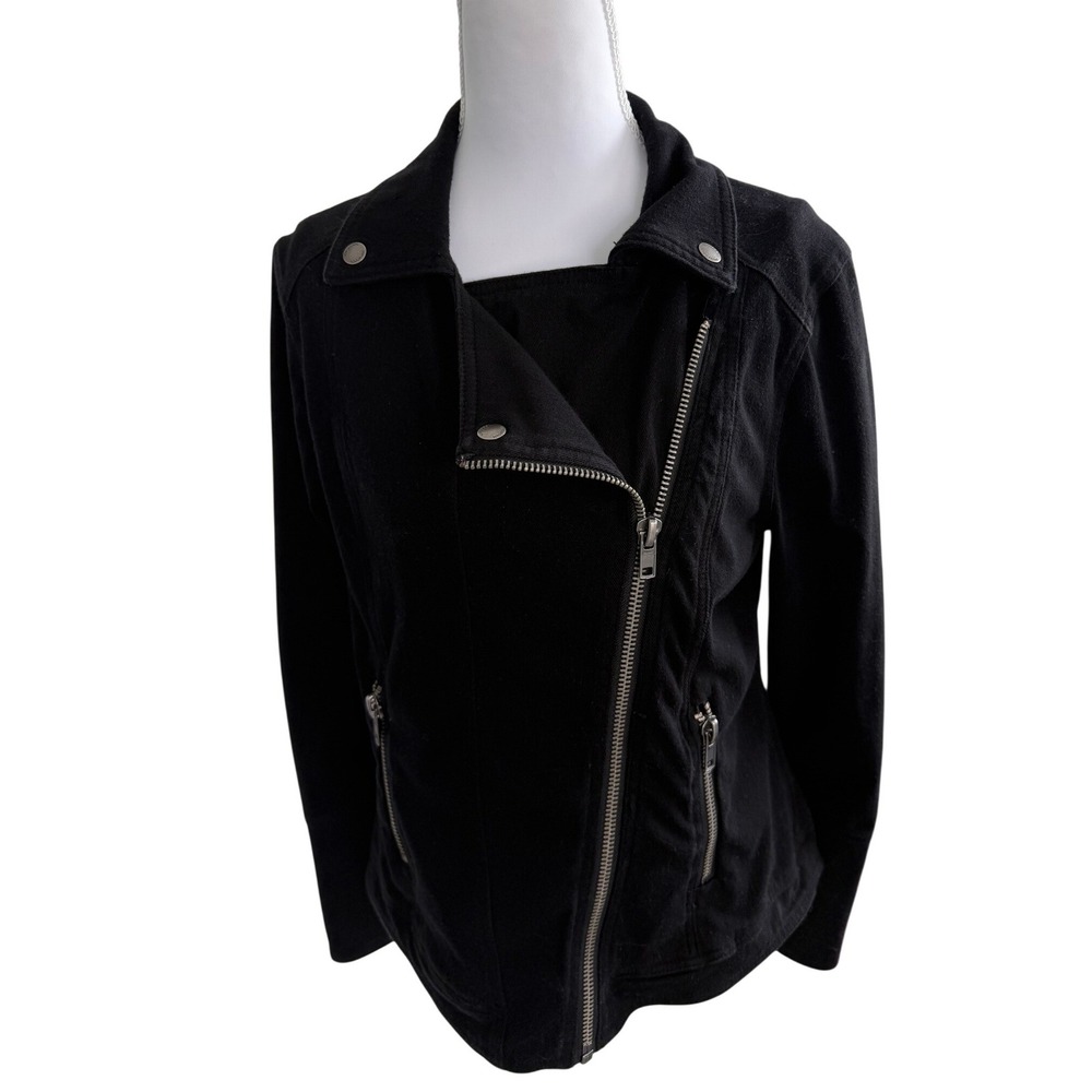 Liverpool Jeans Company Black Knit Moto Jacket Zip Pocket Women's Small - Picture 3 of 9